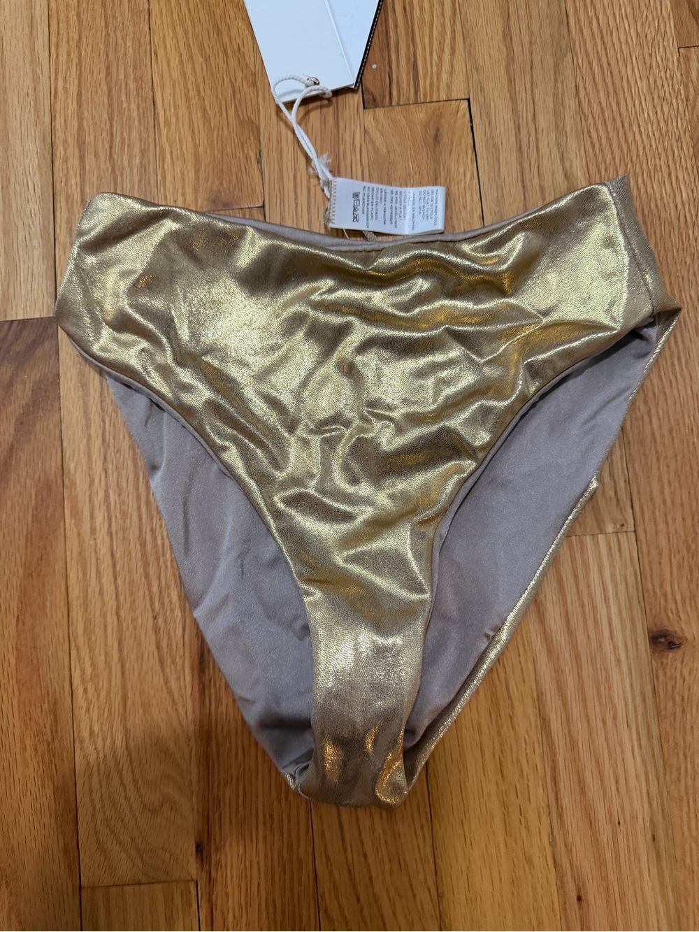 NWT Good American Sz 1 S High Waist Gold Mink Metallic Bikini Bottom Reversible - Picture 3 of 5